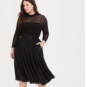 ISO!!    Torrid Black Mesh Flocked Star Midi Dress